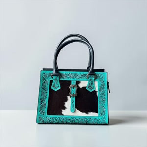Turquoise Tooled Leather Buckle Crossbody