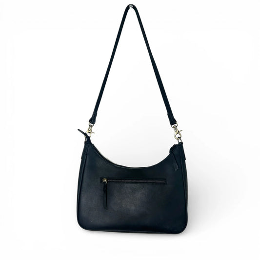 BLACK TOOLED LEATHER & COWHIDE SHOULDER BAG