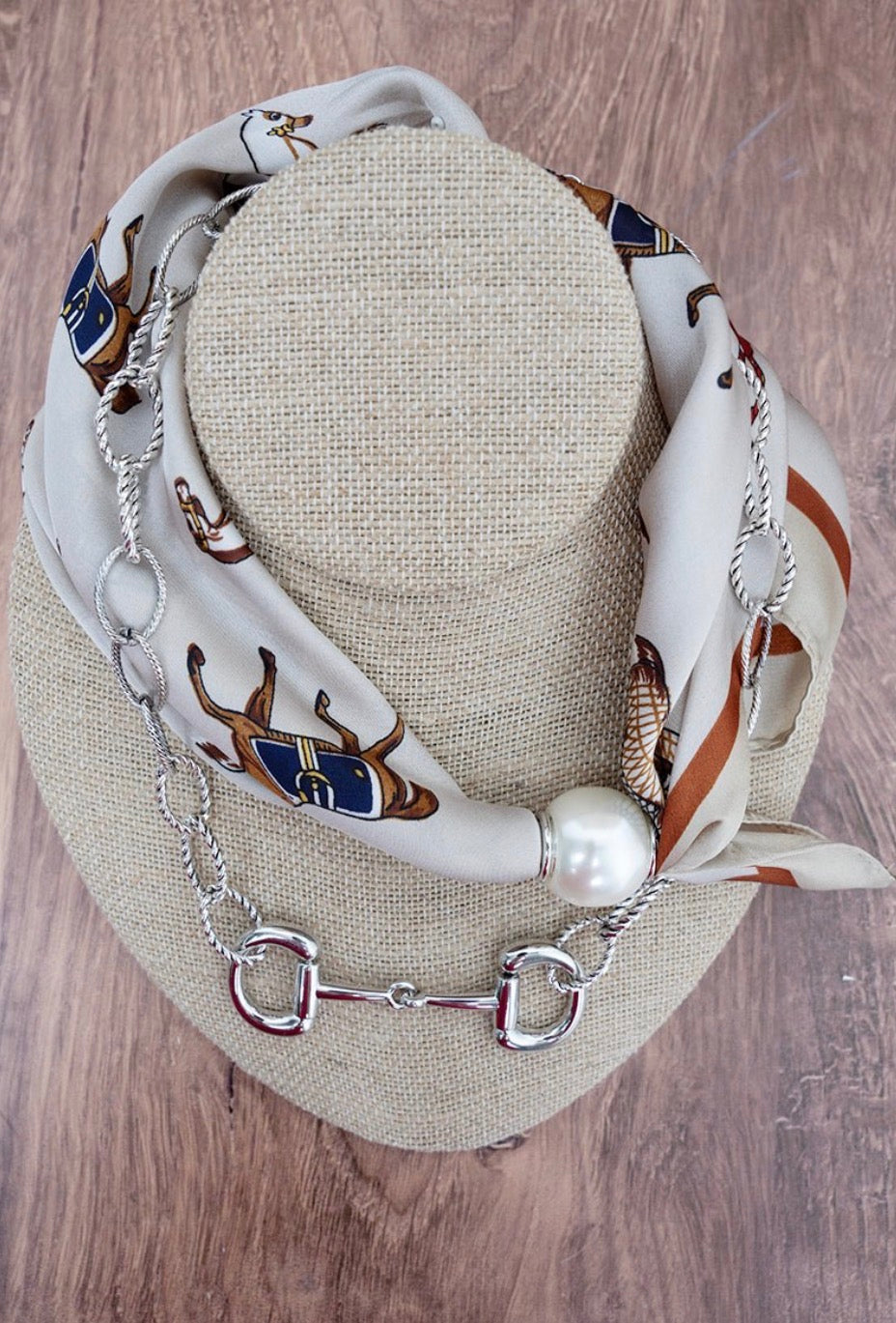 SADDLE SOCIETY TAUPE & SILVERTONE DOUBLE SCARF NECKLACE SET