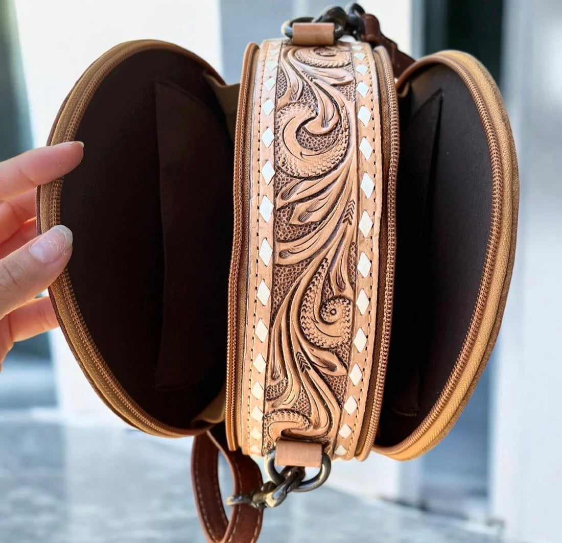 Tooled leather Canteen Bag