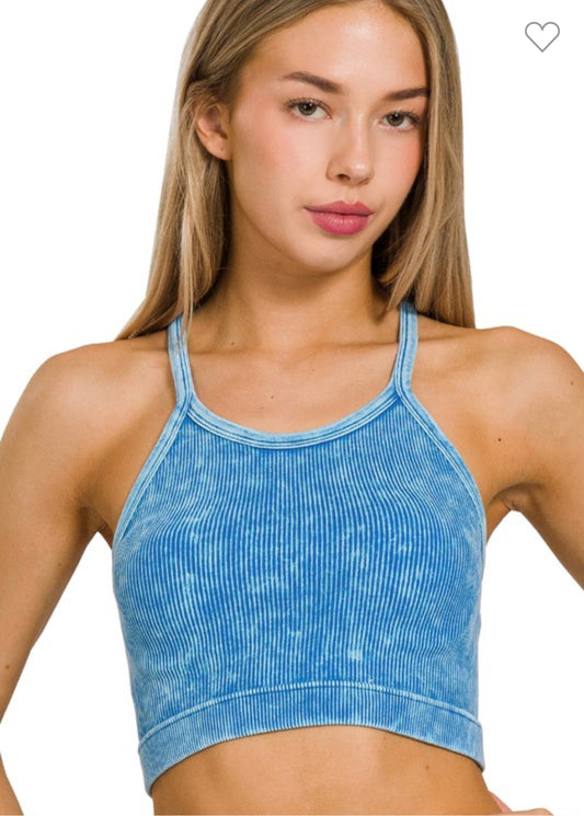 Washed Ribbed Seamless Cropped Cami Top