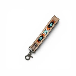 Orange Aztec Tooled Leather wristlet strap