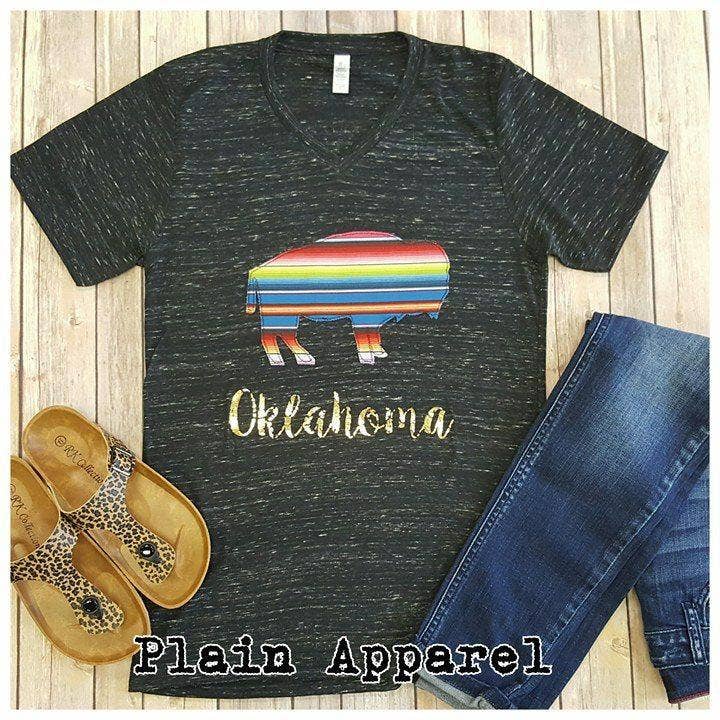 Serape Buffalo State Applique V-Neck