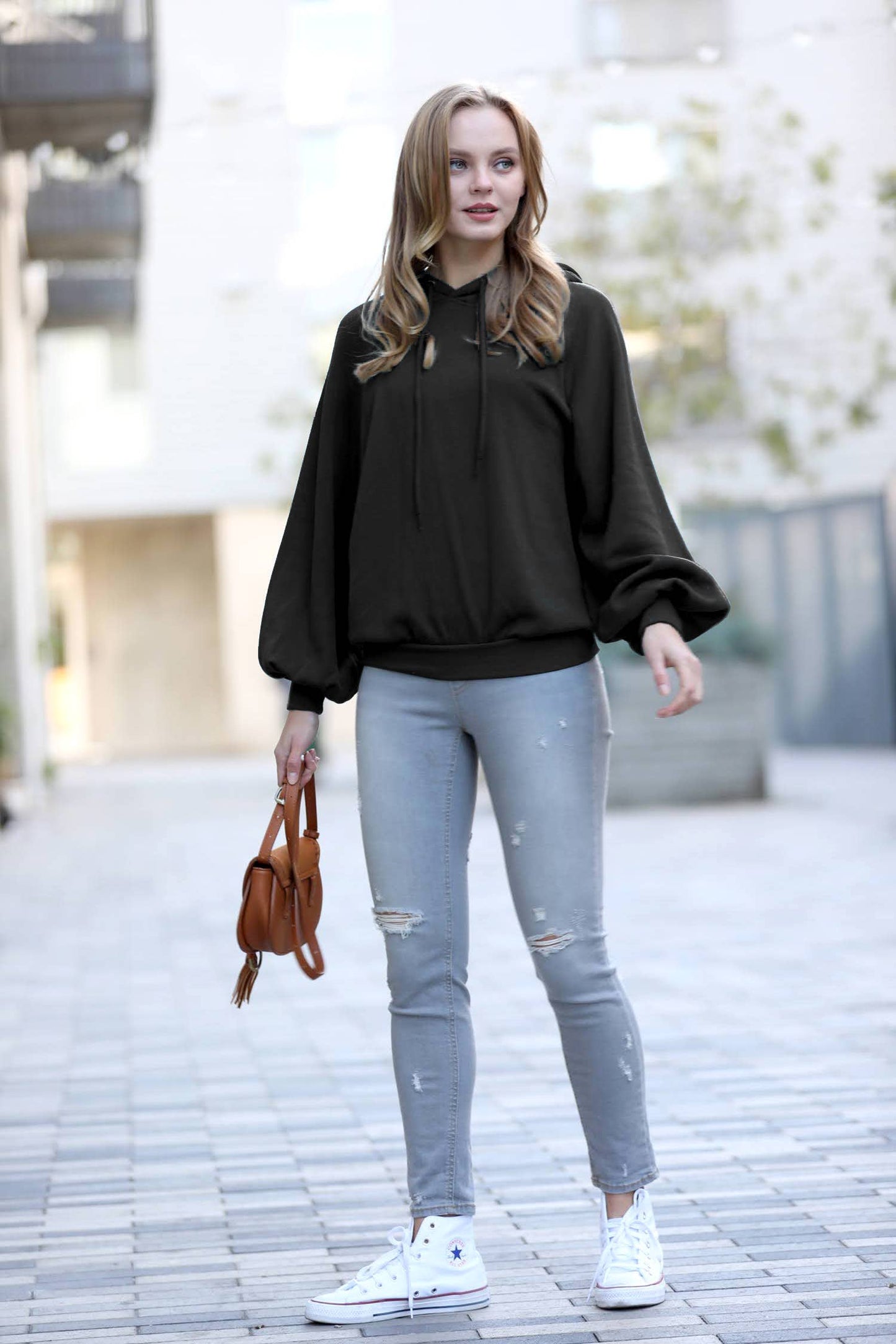 RAGLAN SLEEVE SOFT HOODIE SWEATSHIRT