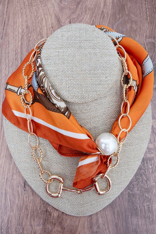 POLO SOCIETY ORANGE & GOLDTONE DOUBLE SCARF NECKLACE SET