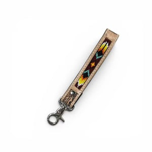 Burgundy Aztec Tooled Leather Wristlet Strap