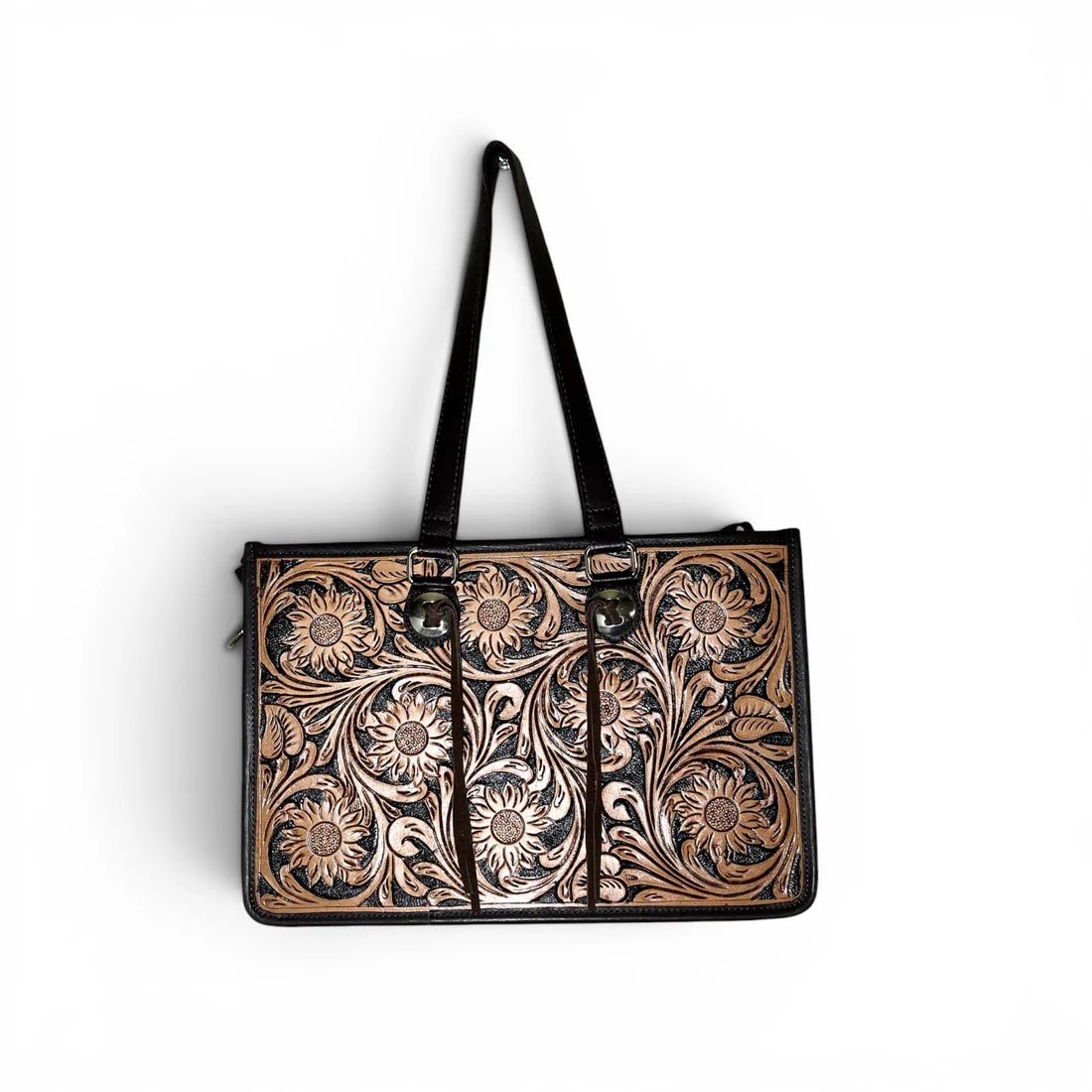 Brown Tooled Leather Tote Bag