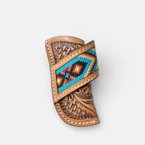 Blue Aztec Tooled Leather Sheath
