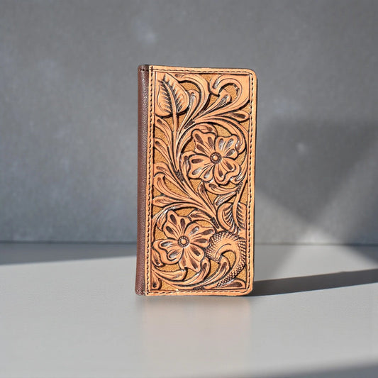 TAN TOOLED LEATHER WALLET