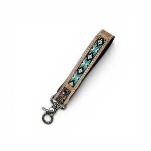 Turquoise Aztec Tooled Leather Wristlet Strap