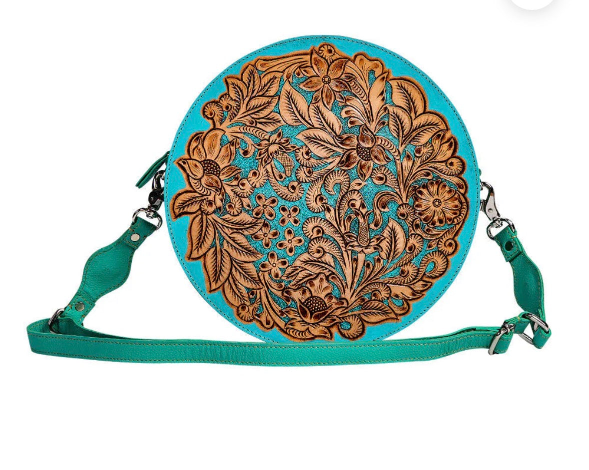 Cimarron Bluff Hand Tooled Round Bag