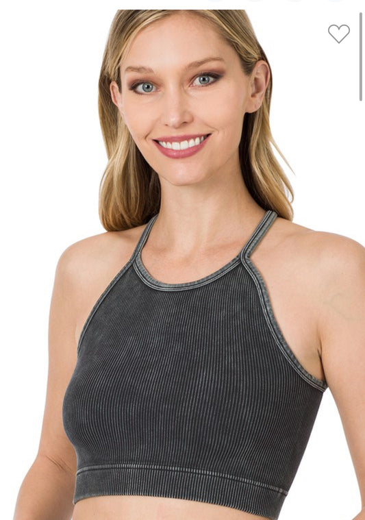 Washed Ribbed Seamless Cropped Cami Top