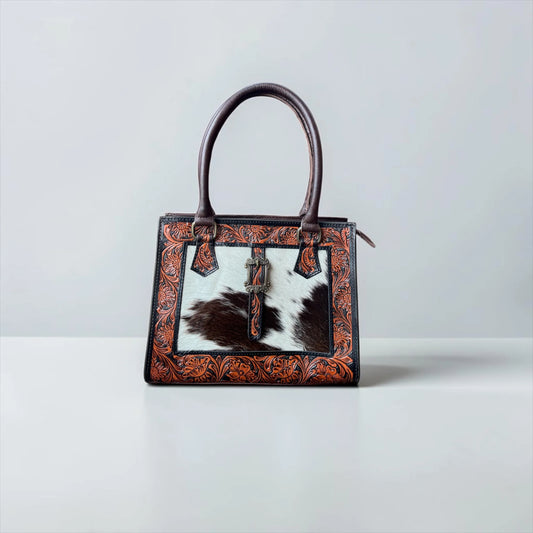 CHOCOLATE TOOLED LEATHER BUCKLE CROSSBODY BAG