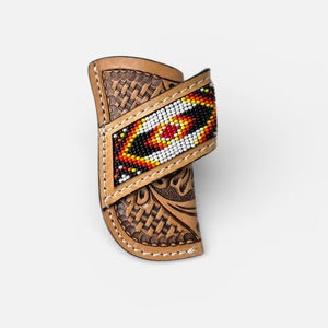 Red Aztec Tooled Leather Sheath