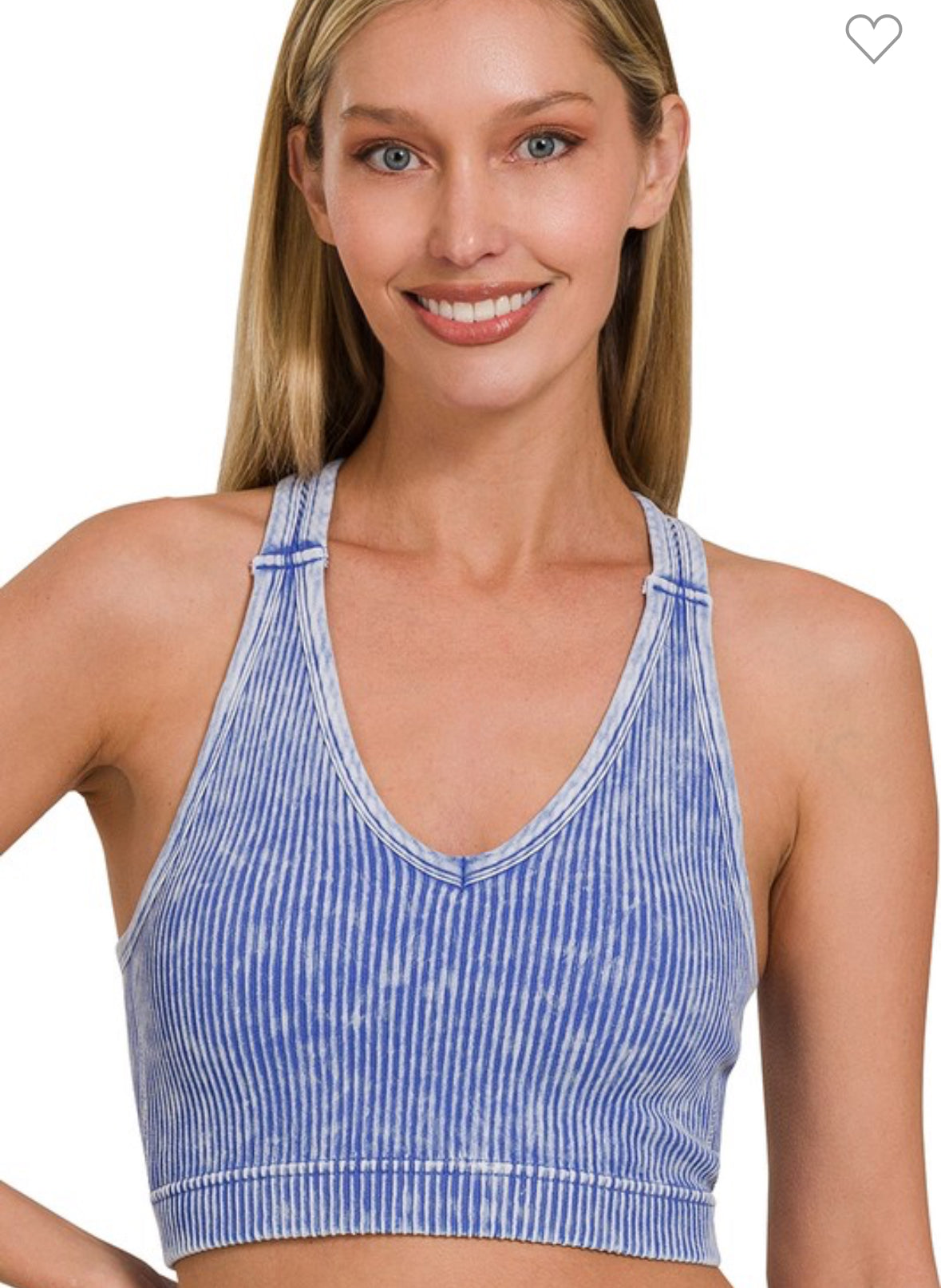 Stone Washed Seamless Racerback Tank Top With Bra