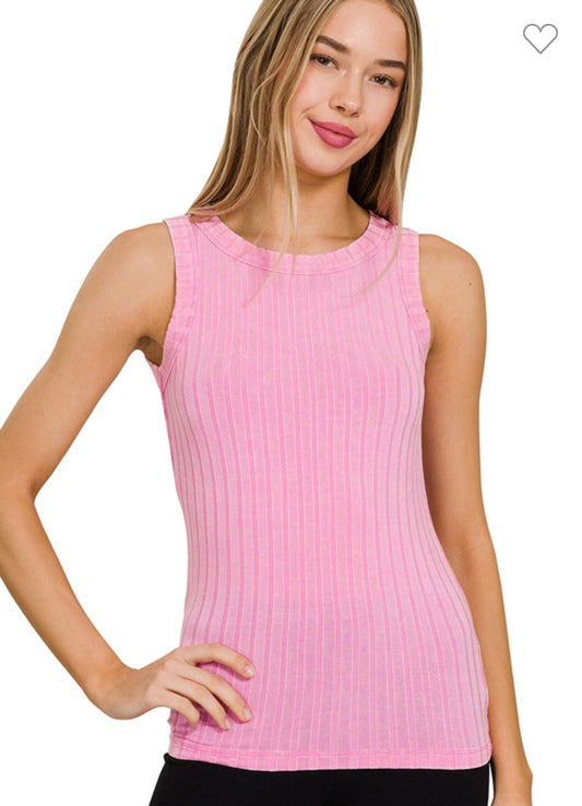 Ribbed Sleeveless Tank Top With Exposed Seam