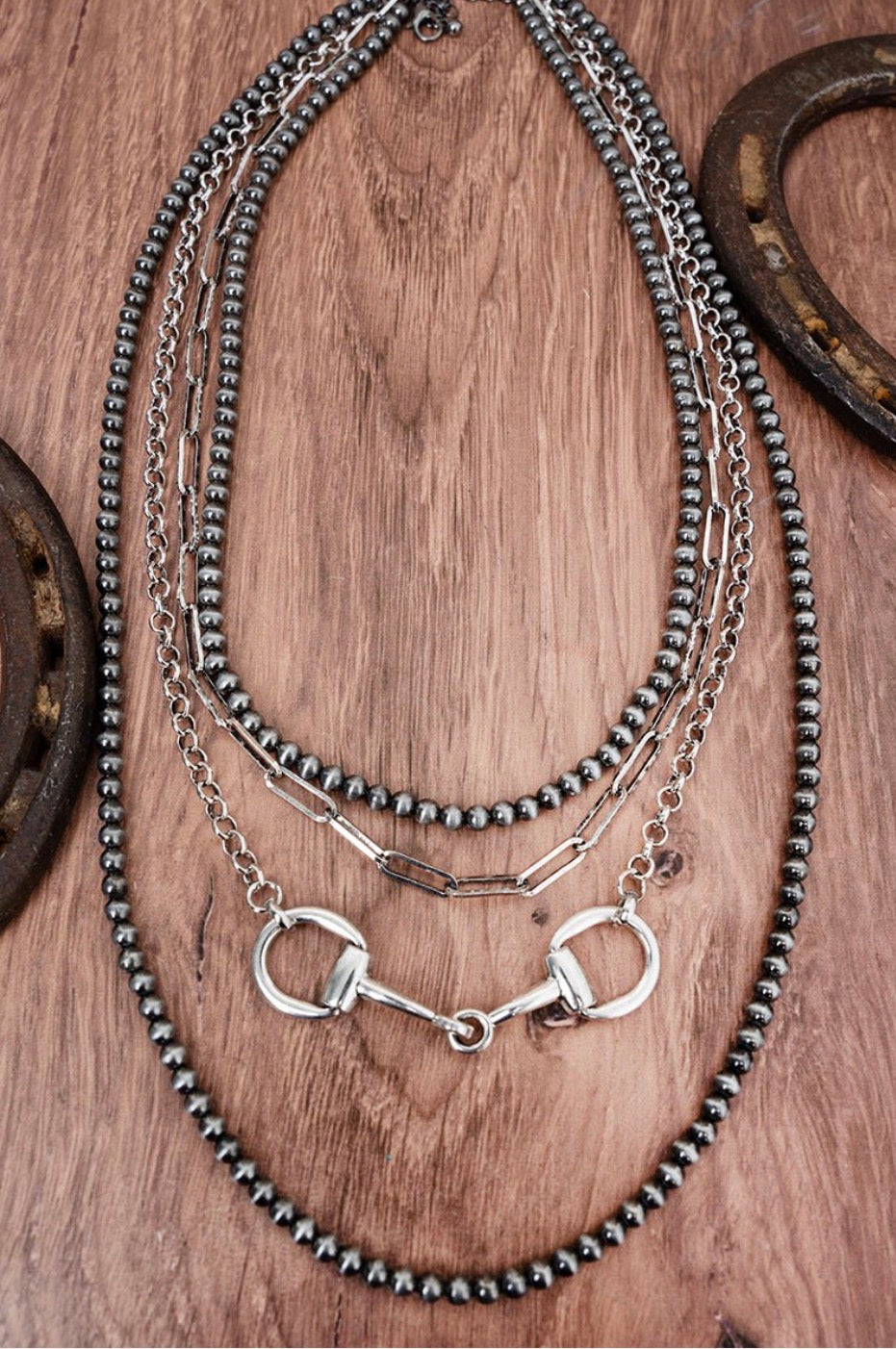SILVER PEARL & TACK LAYERED NECKLACE
