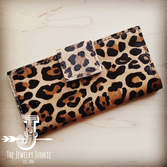 Hair on Hide Leather Wallet in Leopard with Snap 301o
