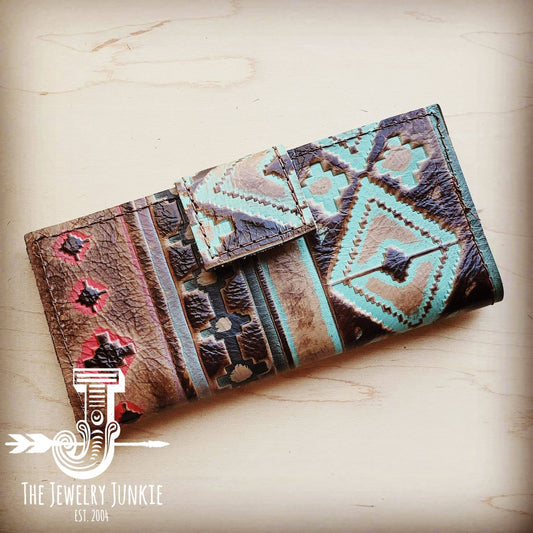 Embossed Leather Wallet in Santa Fe with Snap 301n