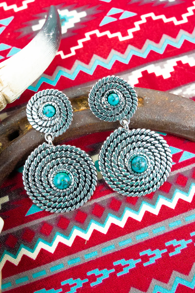 RANCH RUN SILVERTONE AND TURQUOISE EARRINGS