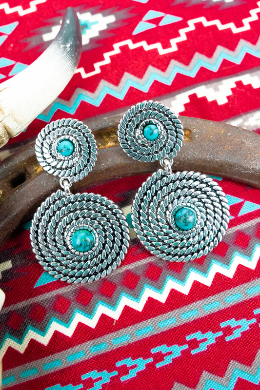 RANCH RUN SILVERTONE AND TURQUOISE EARRINGS