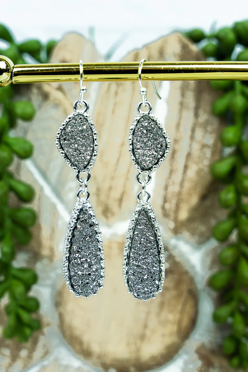 DANI HEMATITE DRUZY DANGLE TEARDROP EARRINGS