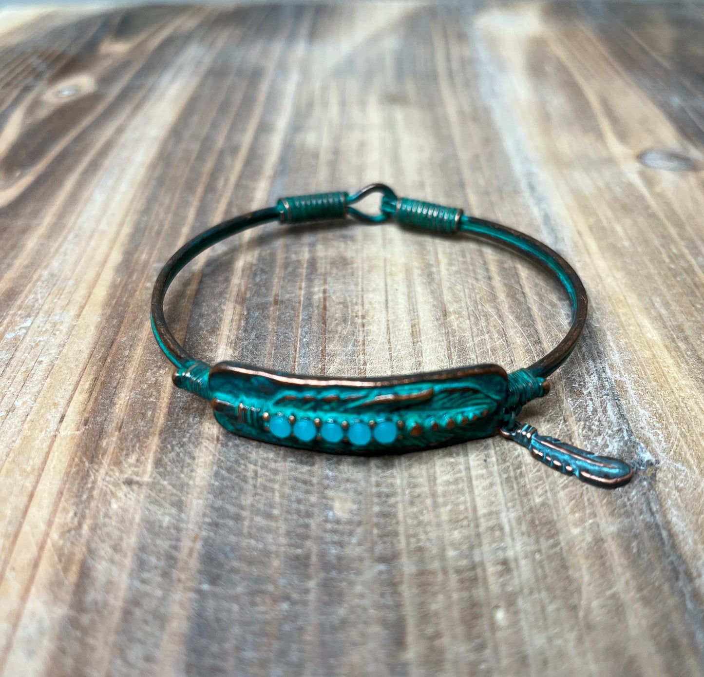 Patina Feather Bangle Bracelet