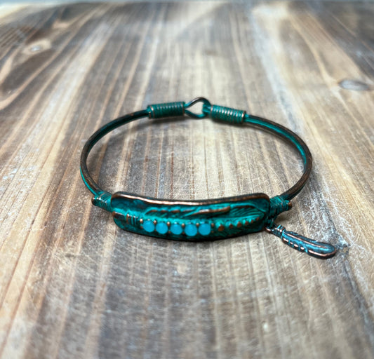 Patina Feather Bangle Bracelet